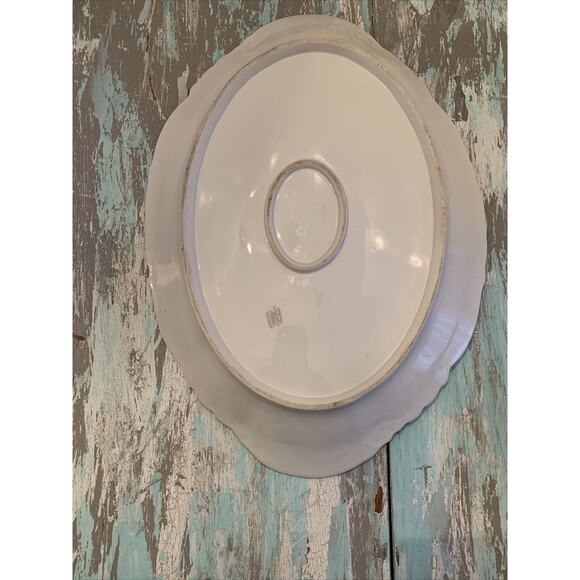 Vintage Imperial H & C Carlsbad Austria Large 19" Platter Pink Floral Green Leav - Picture 8 of 11